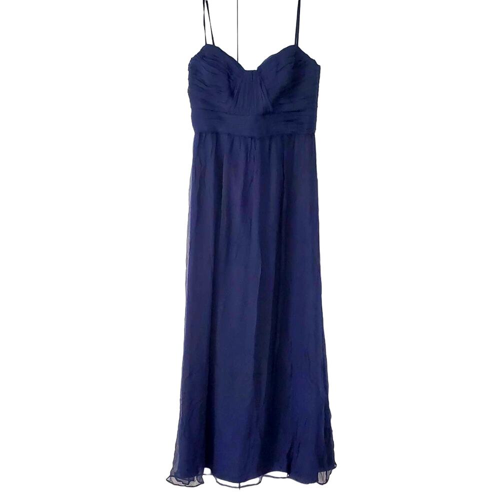 Amsale Navy Blue Chiffon Gown 10 Formal Event Elegant Wedding Silk Prom Ruching